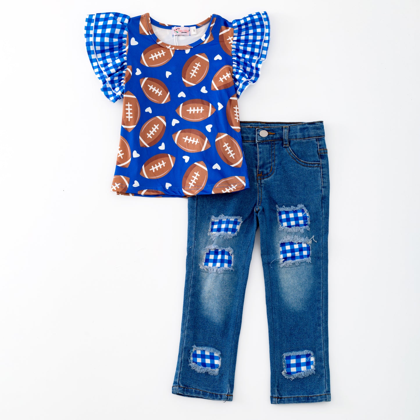 Gingham Football Girl's Set
