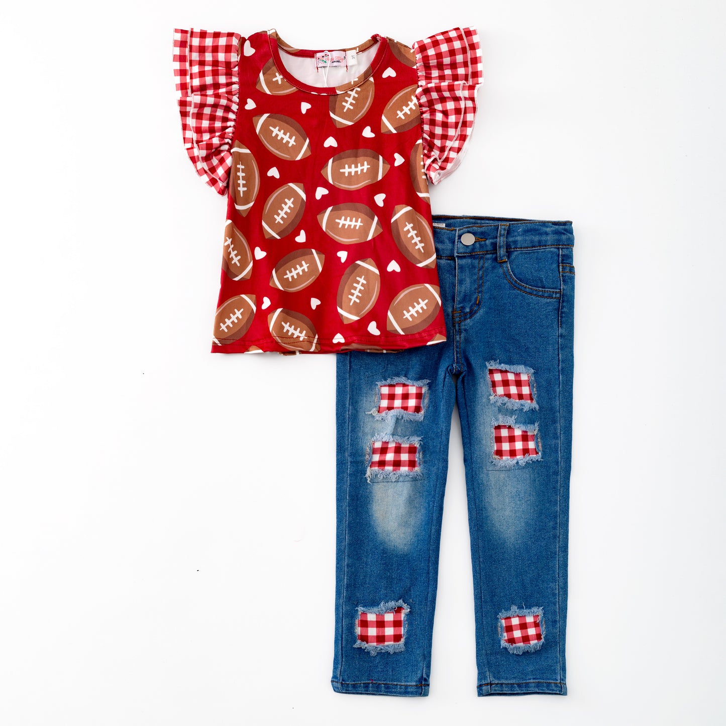 Gingham Football Girl's Set
