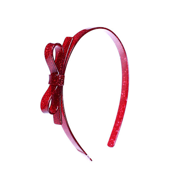 Thin Bow Headband - Glitter Red