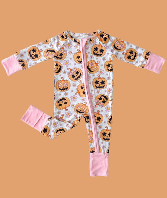 Halloween Bamboo Zip Romper | Pink