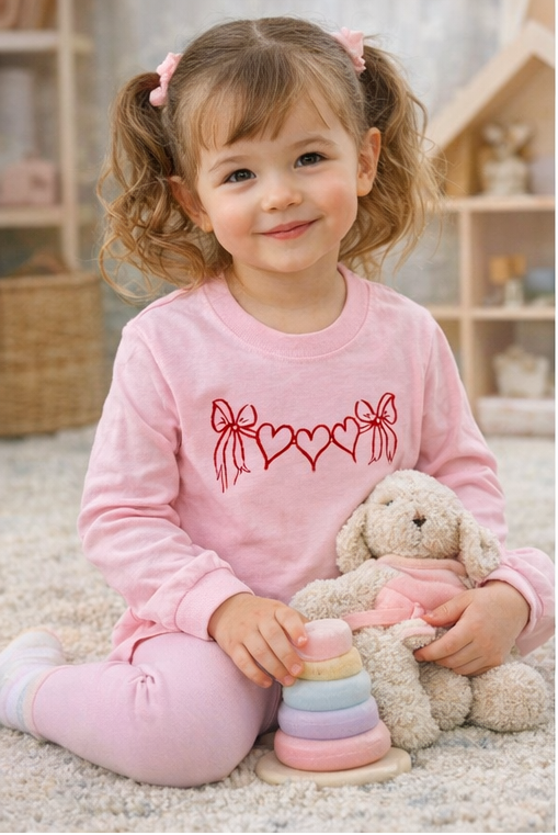 Little girl with pink heart tshirt