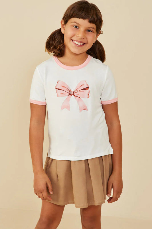 Girls Ribbon Printed Ringer T Shirt