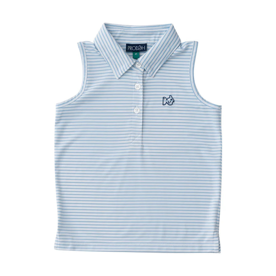 Girls Sleeveless Pro Performance Polo in Clear Sky Stripe