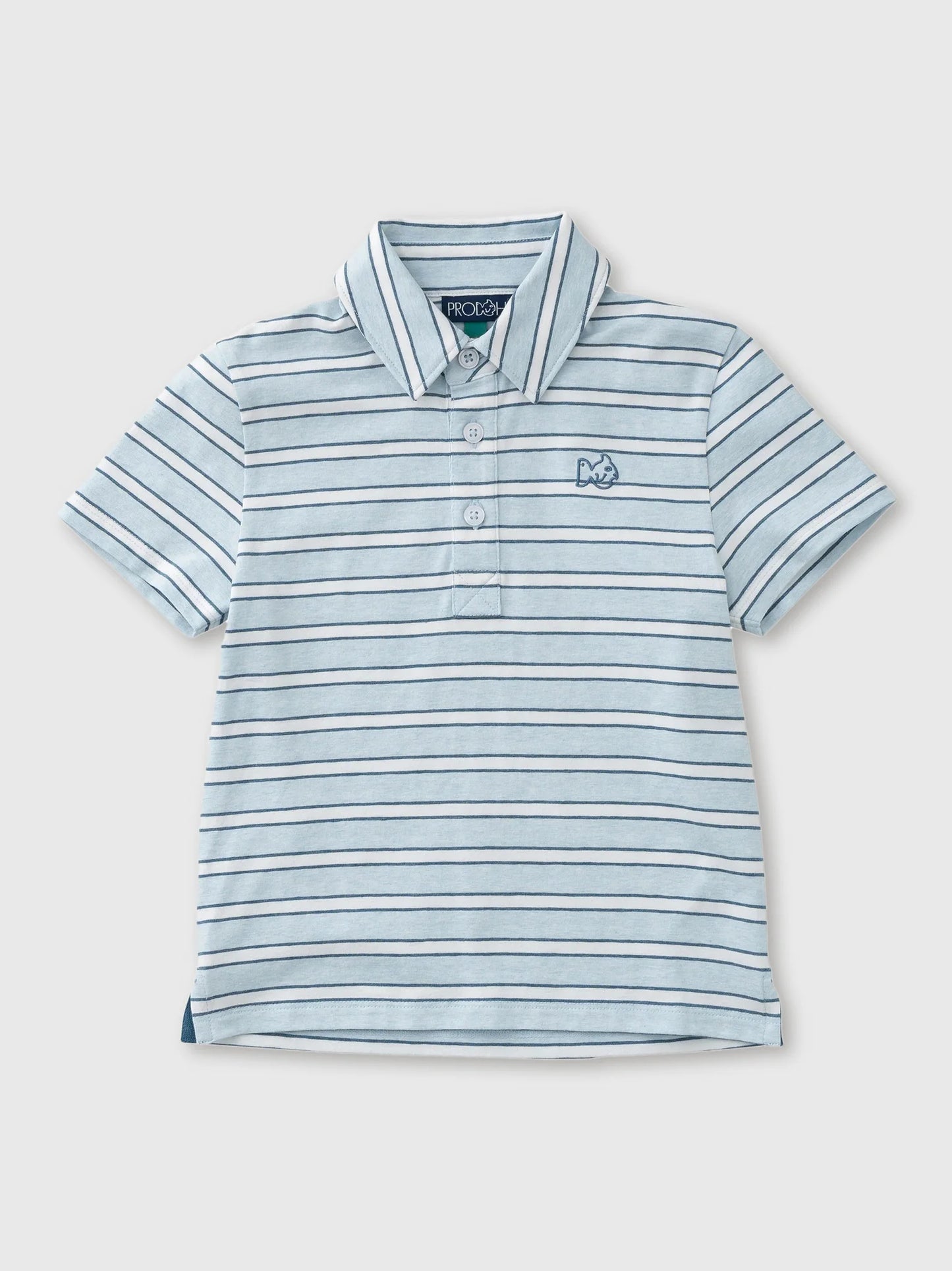 Boys Short Sleeve Too Cool for School Cotton Polo in Ice Water Blue Strips