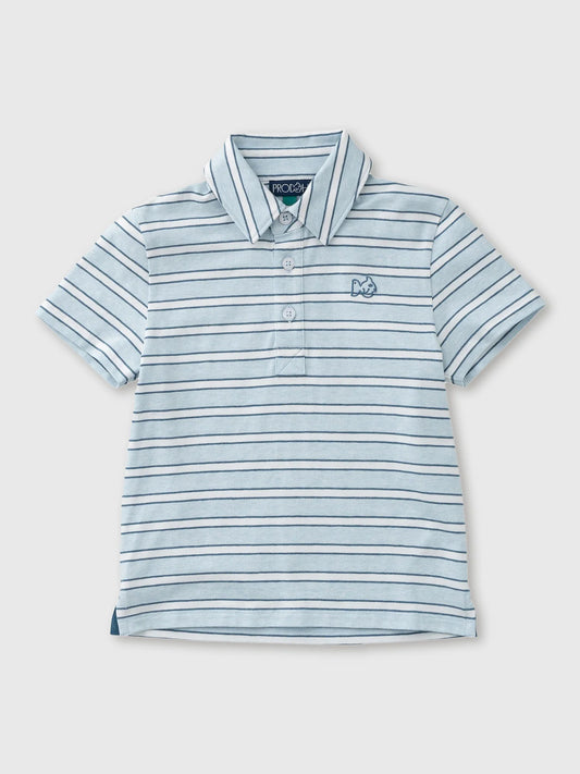 Boys Short Sleeve Too Cool for School Cotton Polo in Ice Water Blue Strips