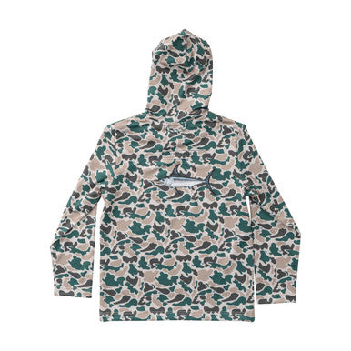 Kids pro Performance Hoodie T-Shirt in break Point Camo with Swordfish