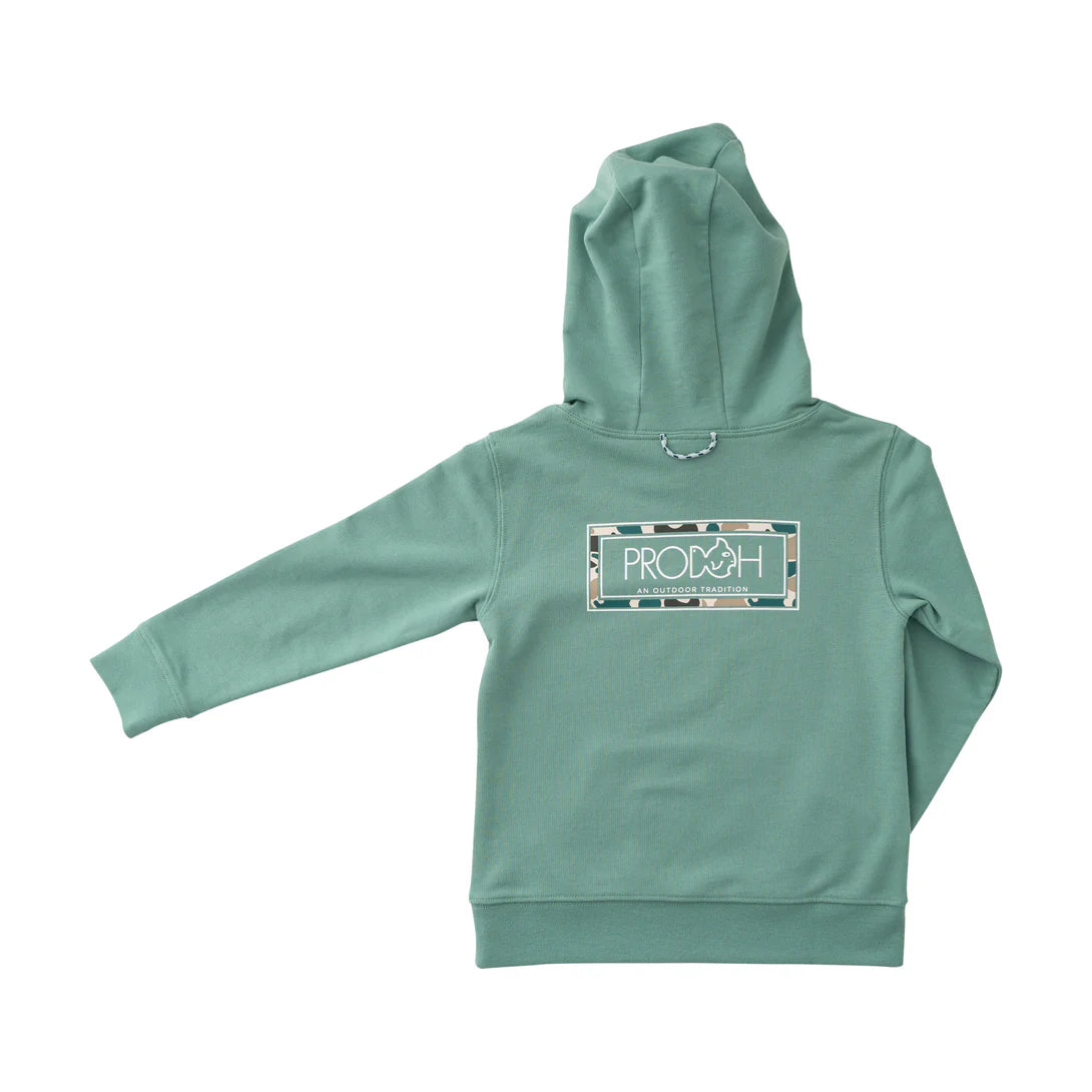Boys Spinnerbait Sweatshirt in Frost Spruce Green with Camo Liner