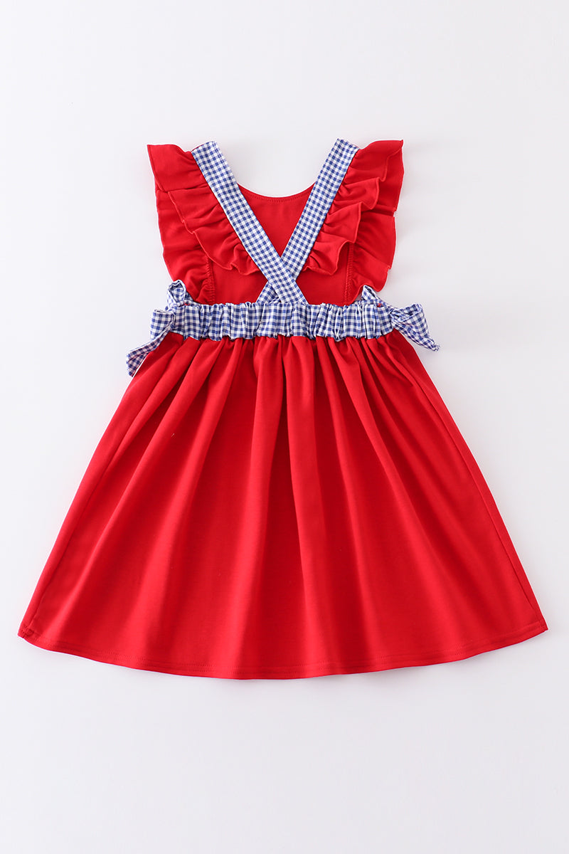 Red baseball applique ruffle dress