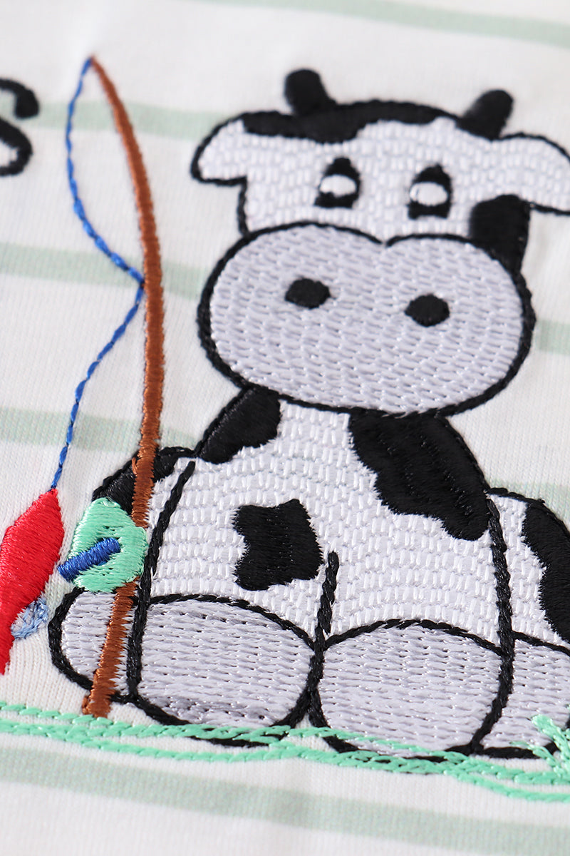 Stripe cow embroidery boy romper - SPELLING ERRORS