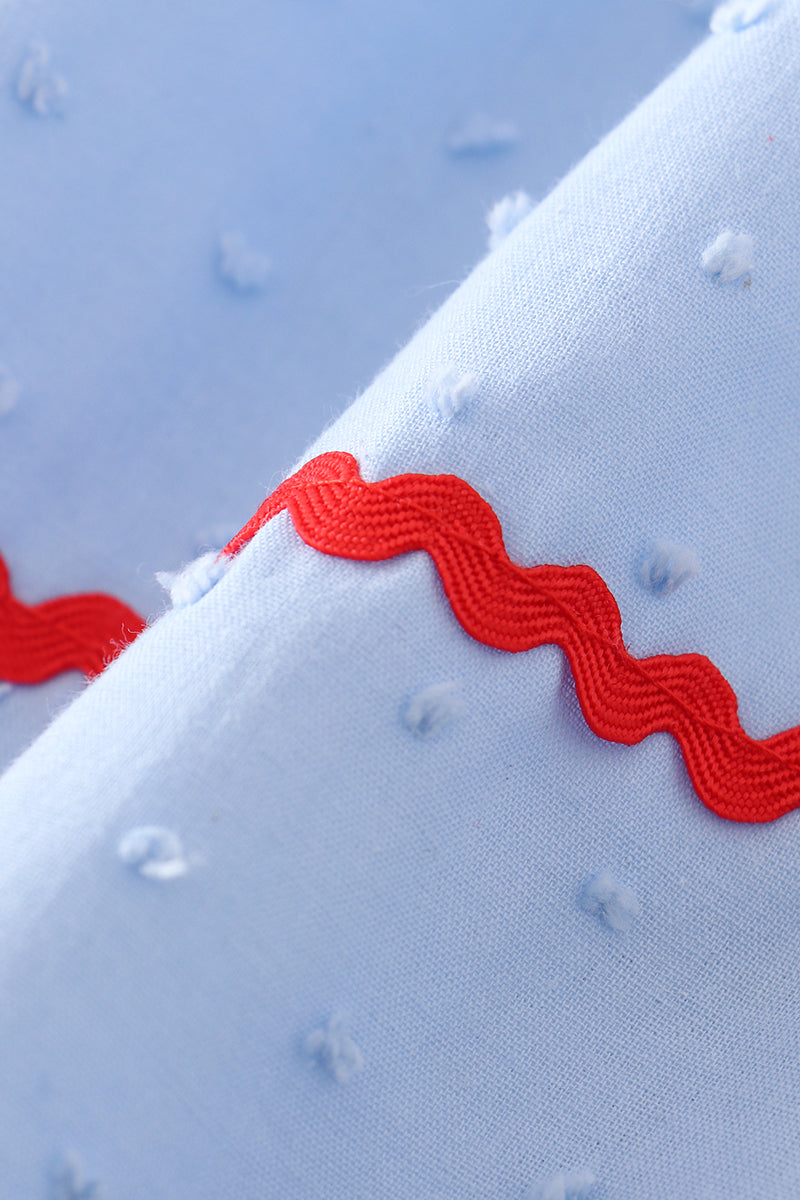 Blue Patriotic flag embroidery swiss dot dress
