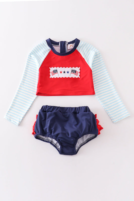 Patriotic flag embroidery 2pc girl swimsuit
