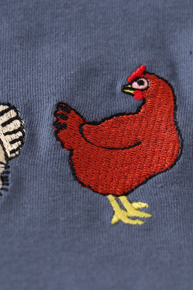 Navy chicken embroidery dress