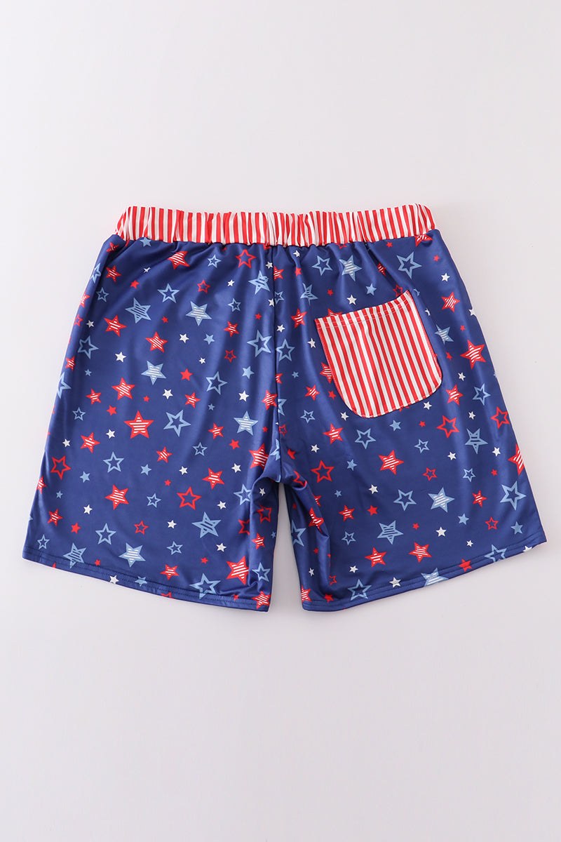 Navy Patriotic star print men swim trunks