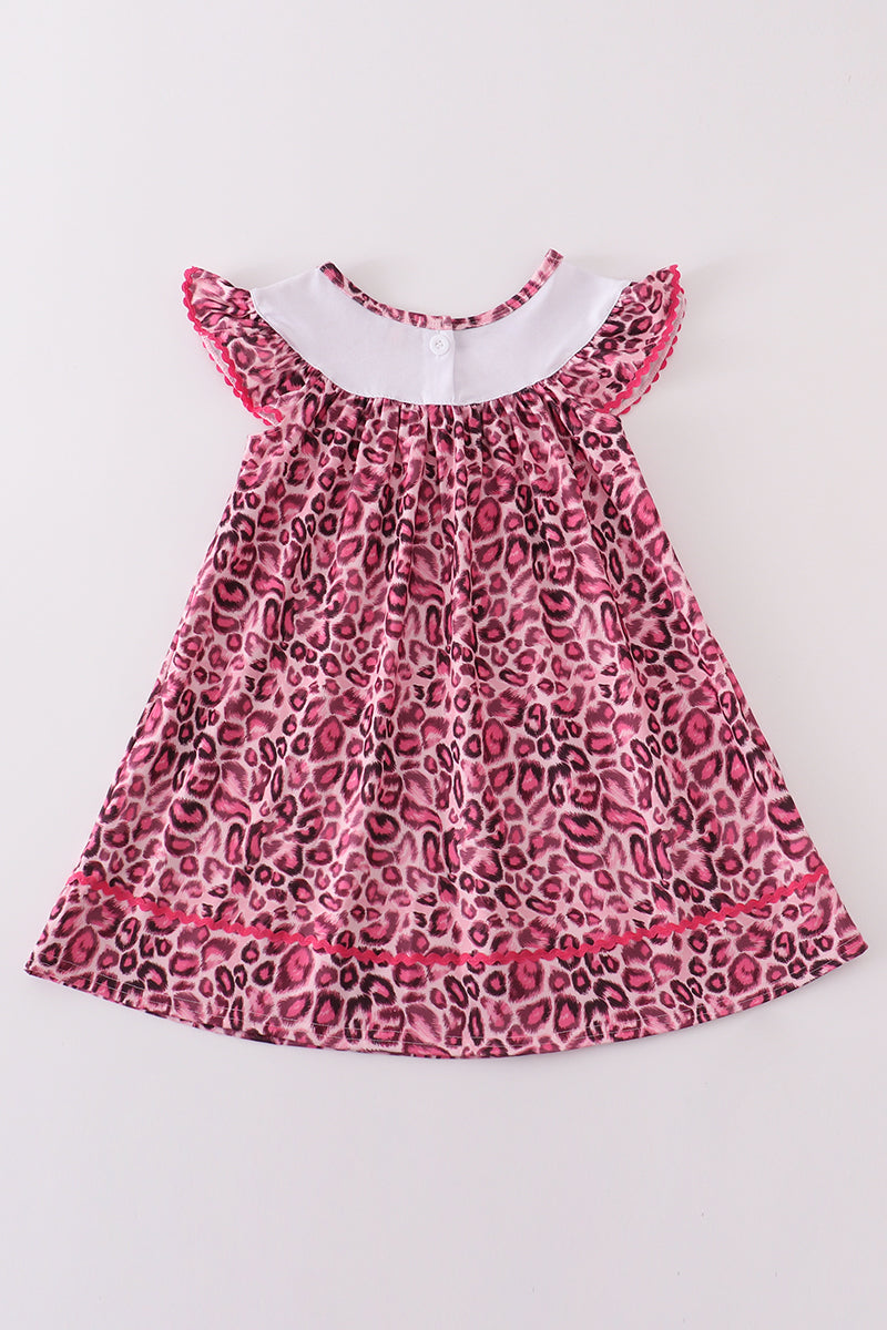 Pink leopard print MAMA's girl embroidery dress
