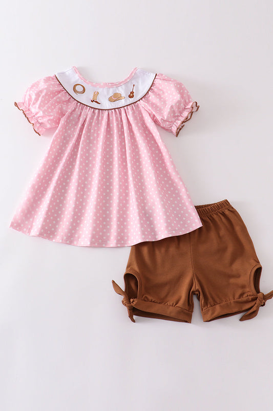 Pink west cowboy embroidery girl set