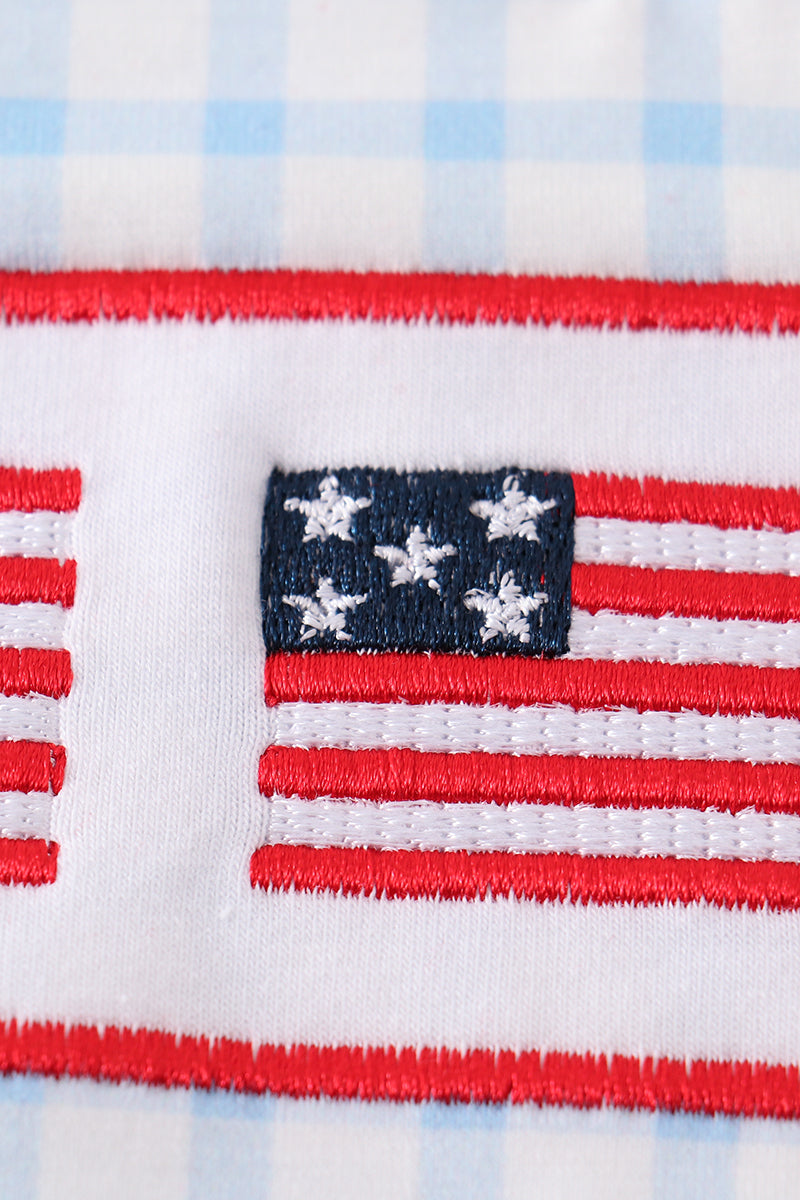 Patriotic flag embroidery plaid boy romper