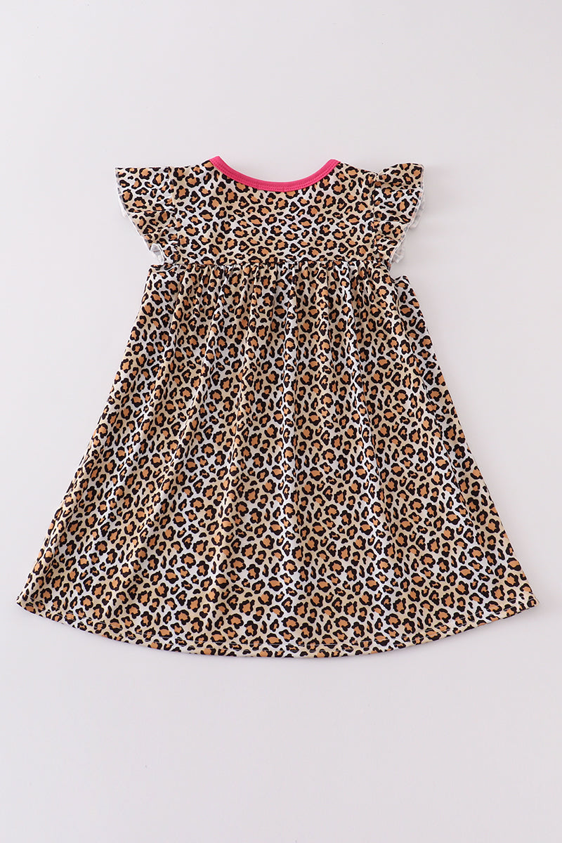 Leopard print I love MOM embroidery dress