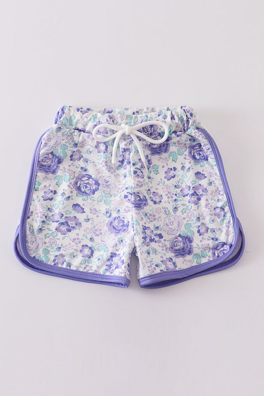 Purple floral print girl shorts