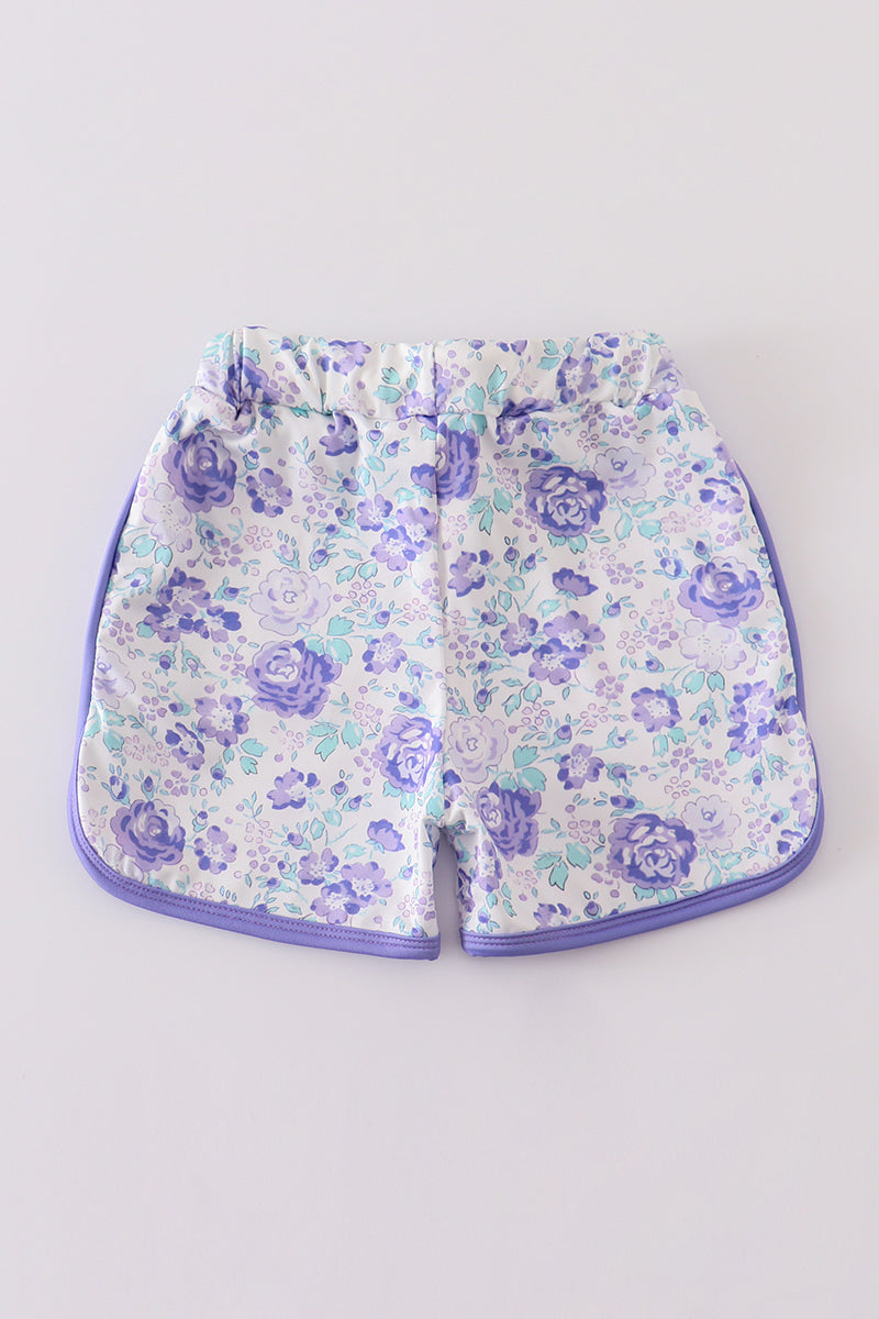 Purple floral print girl shorts