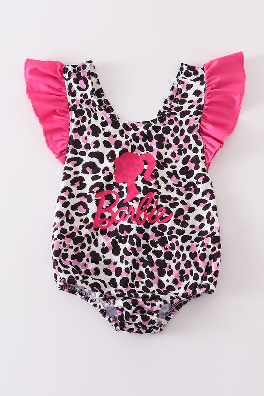Pink barbie print leopard girl swimsuit
