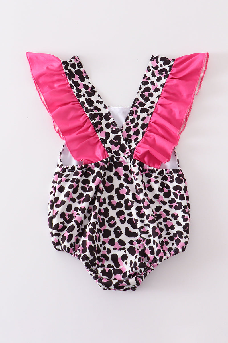 Pink barbie print leopard girl swimsuit