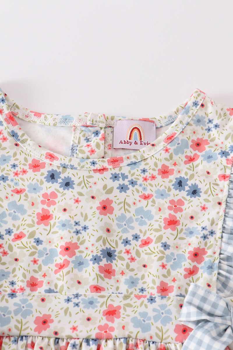 Floral print girl ruffle shorts set