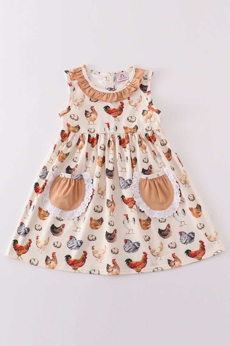Farm chicken print dress