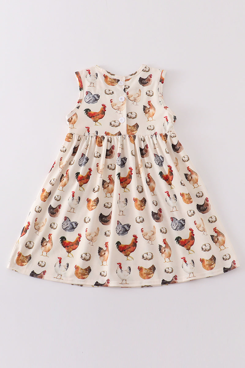 Farm chicken print dress
