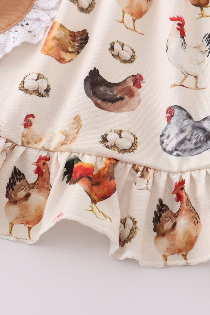 Farm chicken print girl set