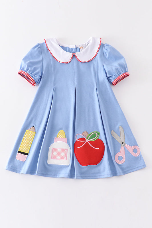 Blue back to school applique dress