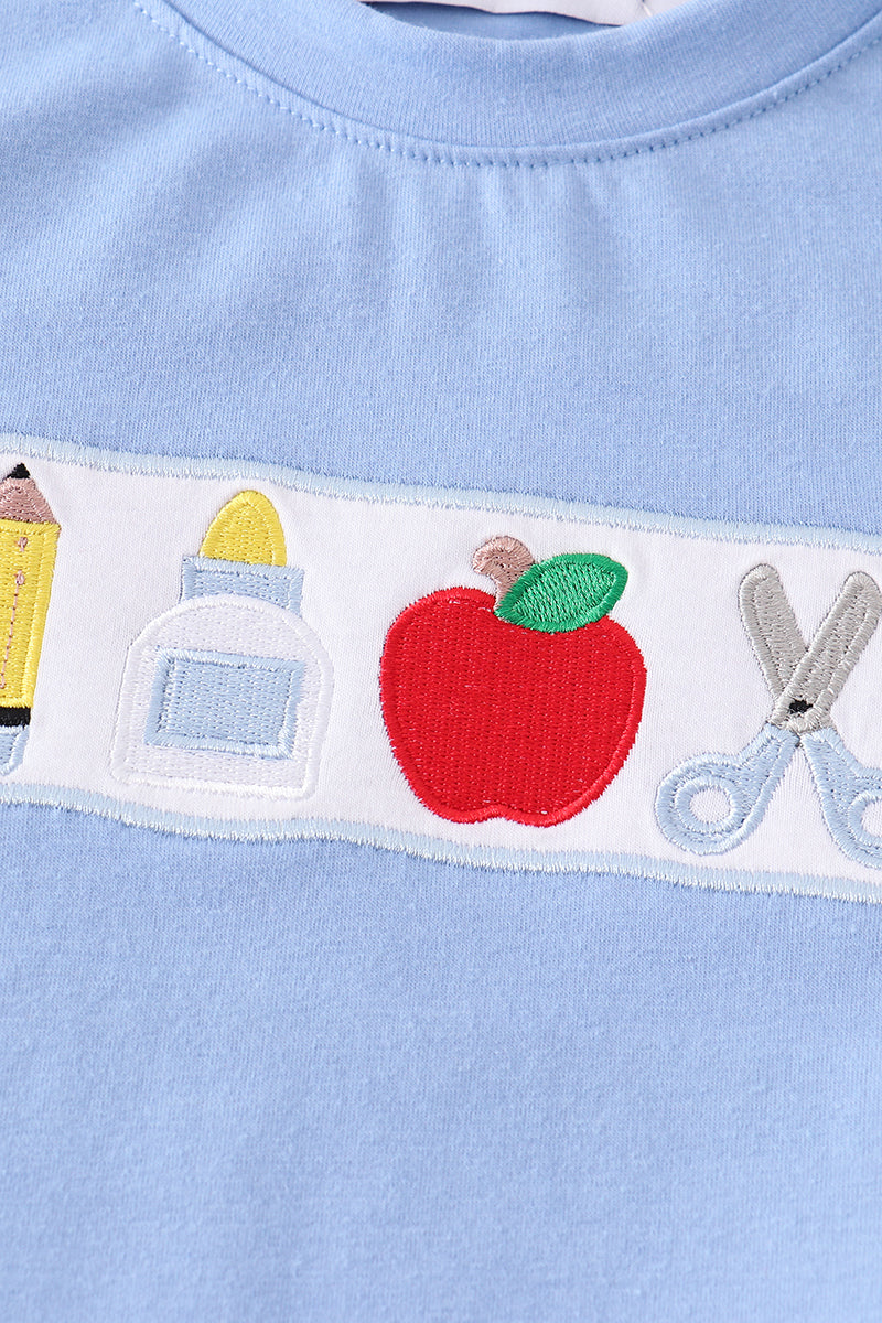 Blue back to school embroidery boy set