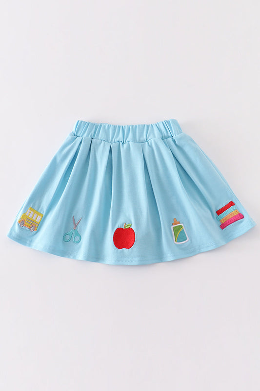 Blue back to school embroidery girl skirt