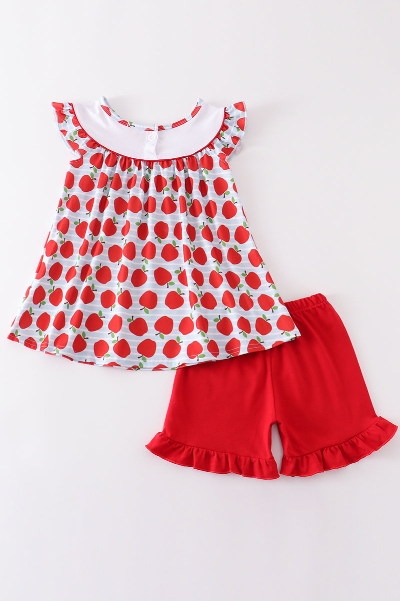 Red apple embroidery back to shoole girl set