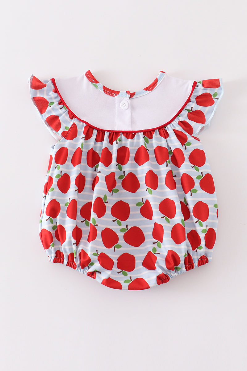 Red apple embroidery back to shoole girl bubble