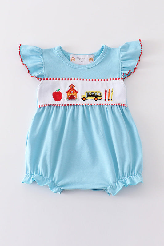 Blue back to school embroidery girl bubble