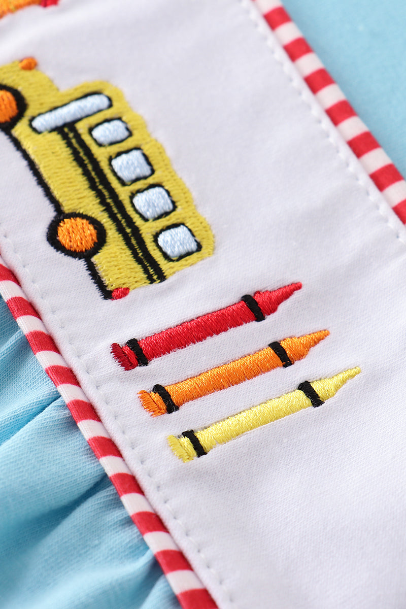 Blue back to school embroidery girl bubble