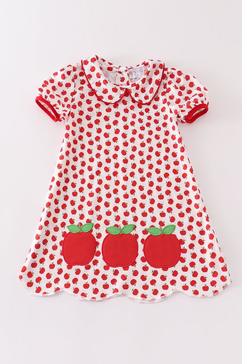Red apple applique dress