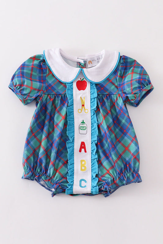 Teal apple ABC embroidery bubble