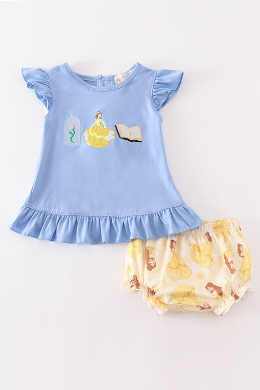 Blue princess embroidery baby set