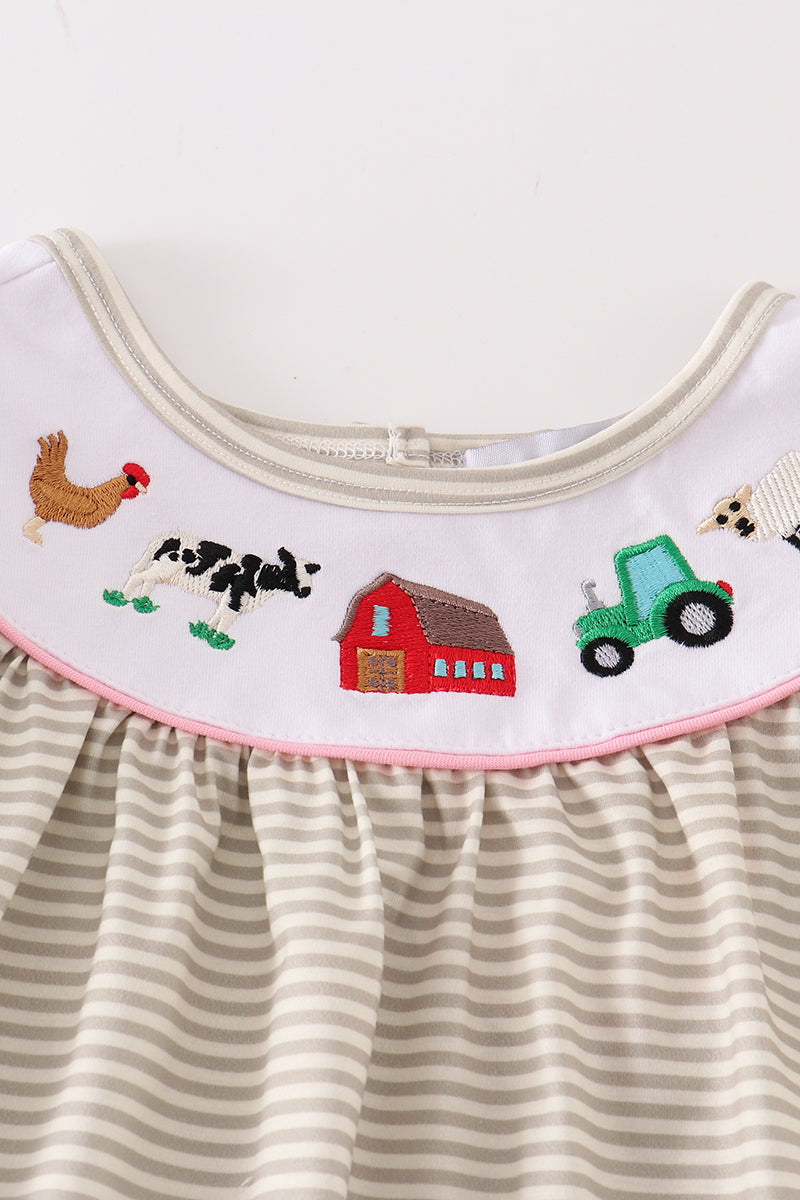 Brown farm embroidery dress