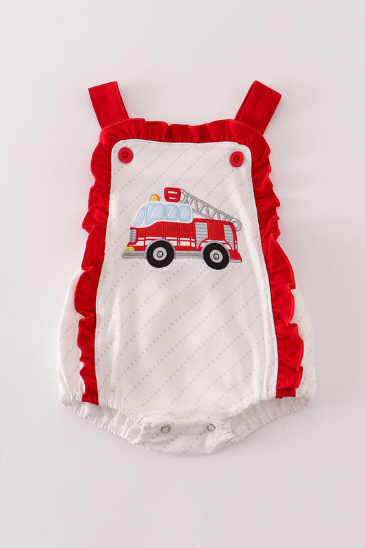Red fire truck applique girl bubble