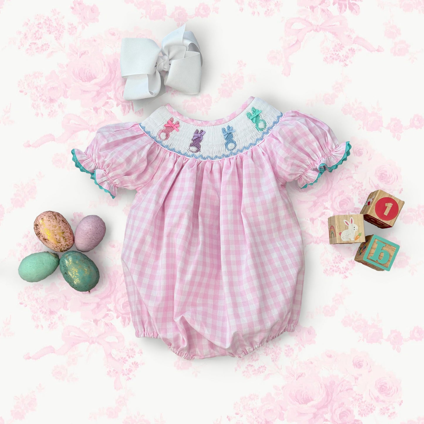 Smocked Pink Bunny Bubble