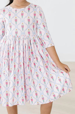 Pink Nutcracker 3/4 sleeve Pocket Twirl Dress