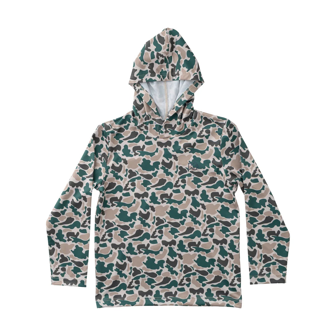 Camouflage-patterned hoodie on a white background