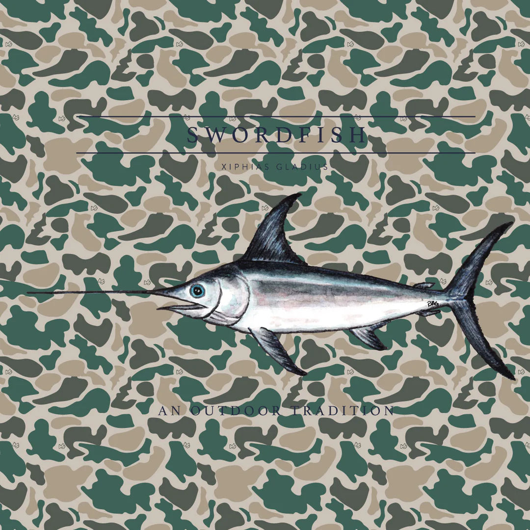 Kids pro Performance Hoodie T-Shirt in break Point Camo with Swordfish