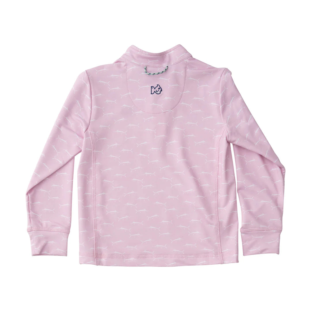 Girls Pro Performance Quarter Zip Pullover in Marlin Print on Pink Lady