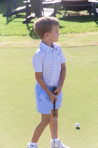 PRODOH Boys Golf Cart Print Pro Performance Short Sleeve Polo