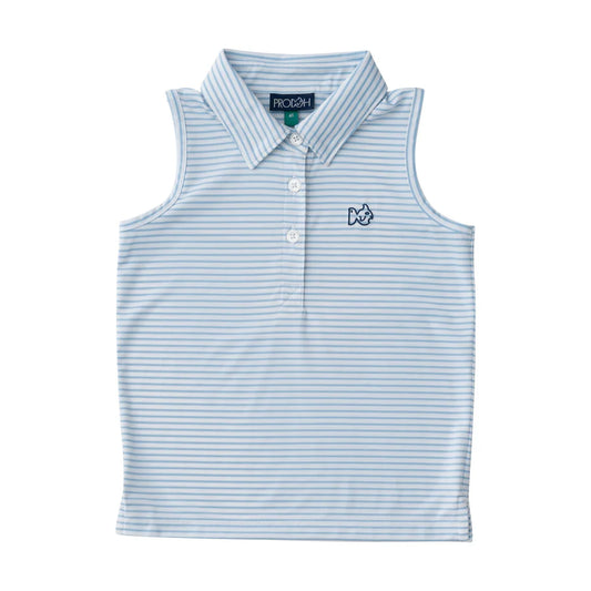 Prodoh Girls Sleeveless Pro Performance Polo in Clear Sky Stripe