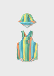 Mayoral Rainbow Stripe Romper & Hat Set