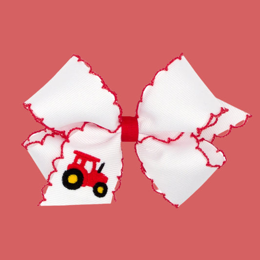 Red Embroidered Tractor Hair Bow